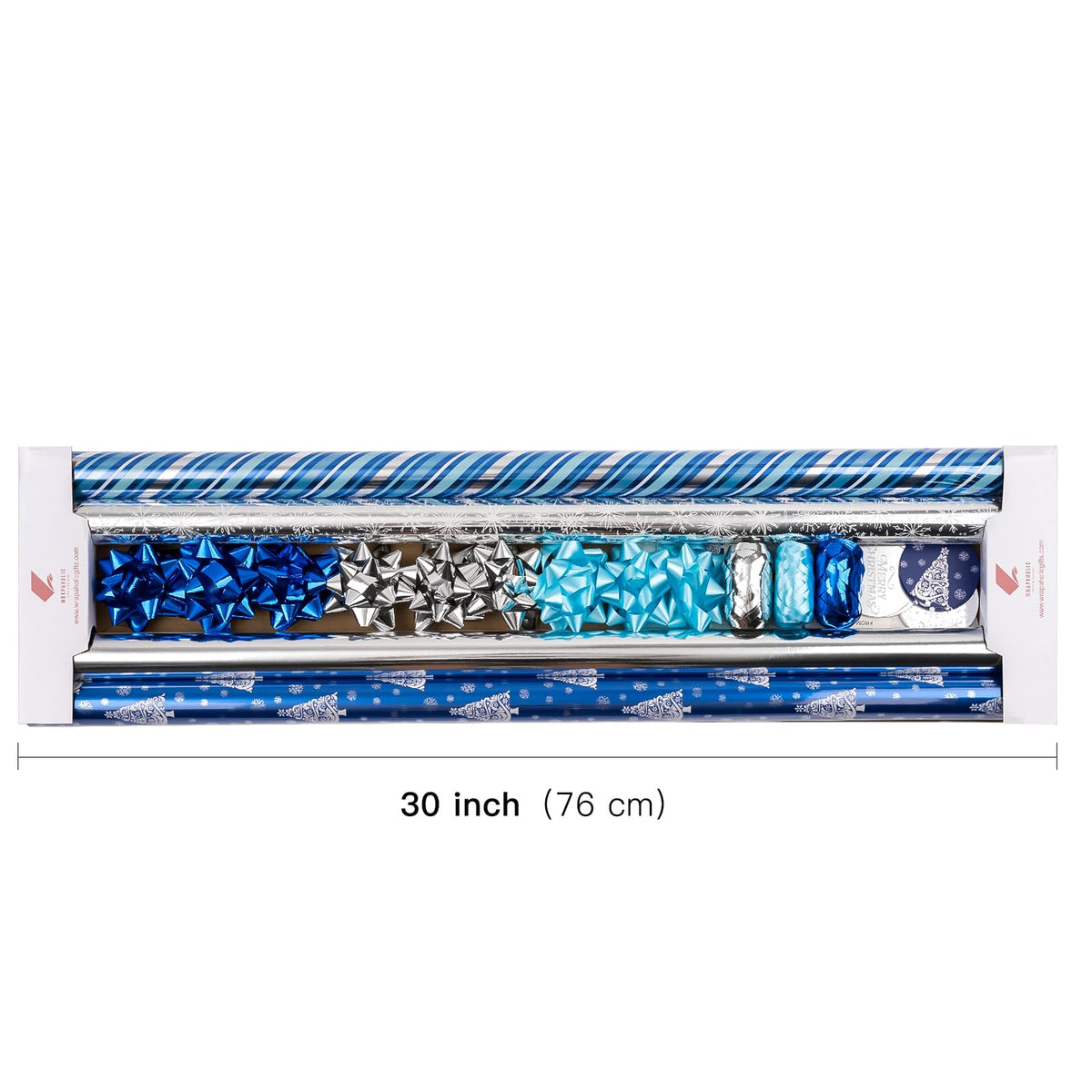 Christmas Wrapping Paper Rolls, Blue and Silver, 4 Rolls