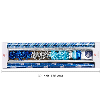 Christmas Wrapping Paper Rolls, Blue and Silver, 4 Rolls