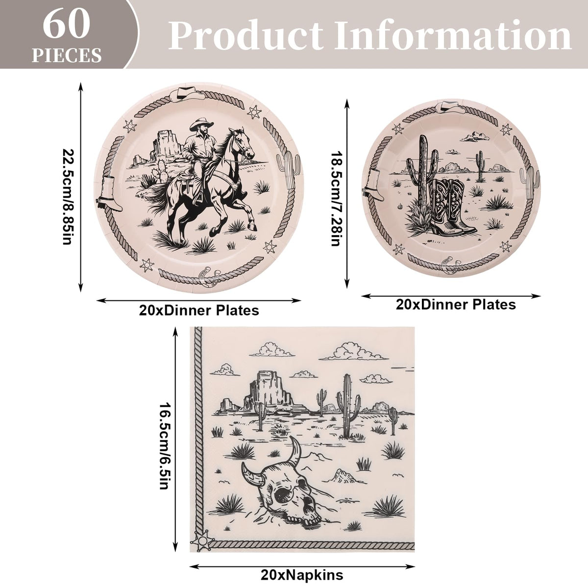 Blue and White Floral Paper Plates and Napkins, Serves 20