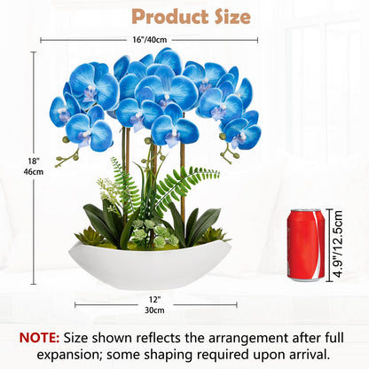 Briful Faux Orchid in Blue and White Boat Vase