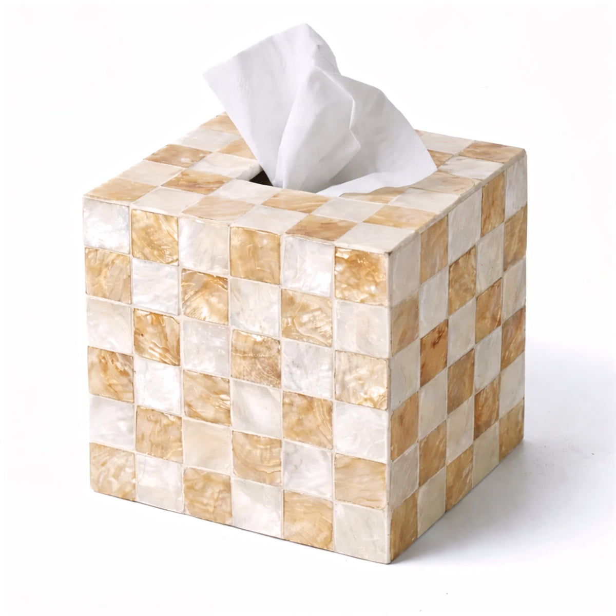 Navy Capiz Square Tissue Box Cover