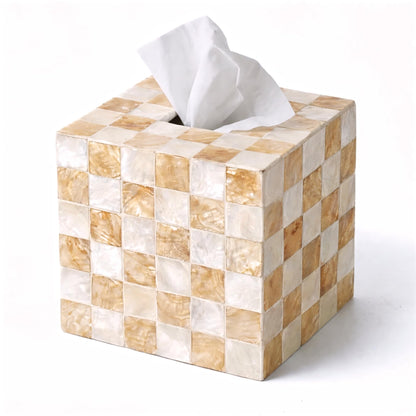 Navy Capiz Square Tissue Box Cover