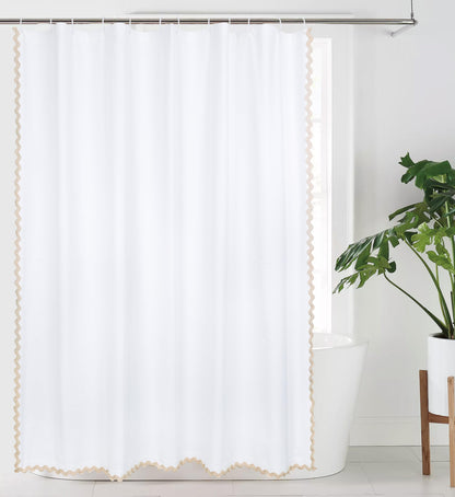 Scalloped Cotton Shower Curtain, White and Blue