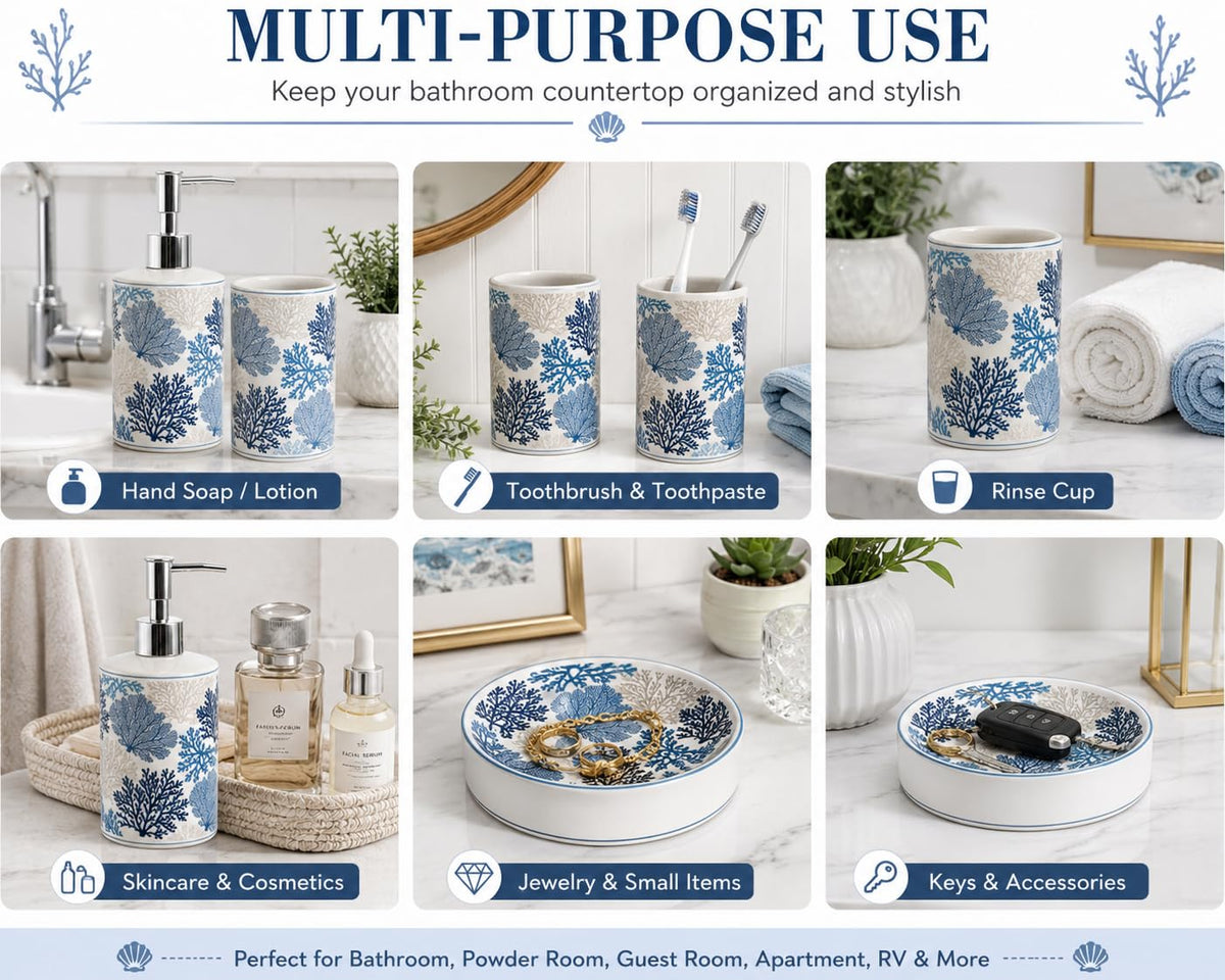 Blue and White Chinoiserie Bathroom Set, 4 Pieces