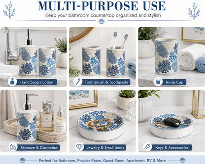 Blue and White Chinoiserie Bathroom Set, 4 Pieces