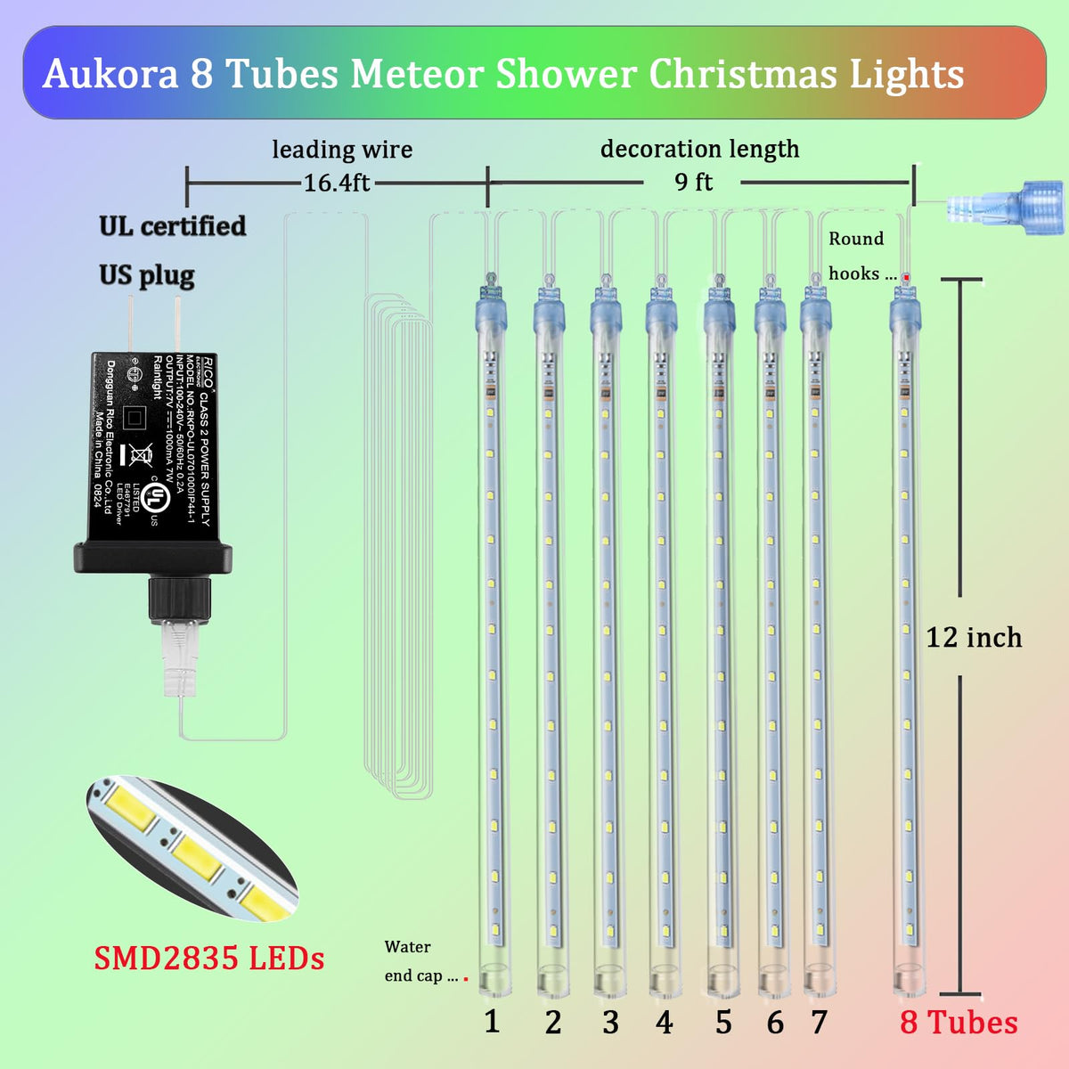 Aukora Blue Meteor Shower Lights
