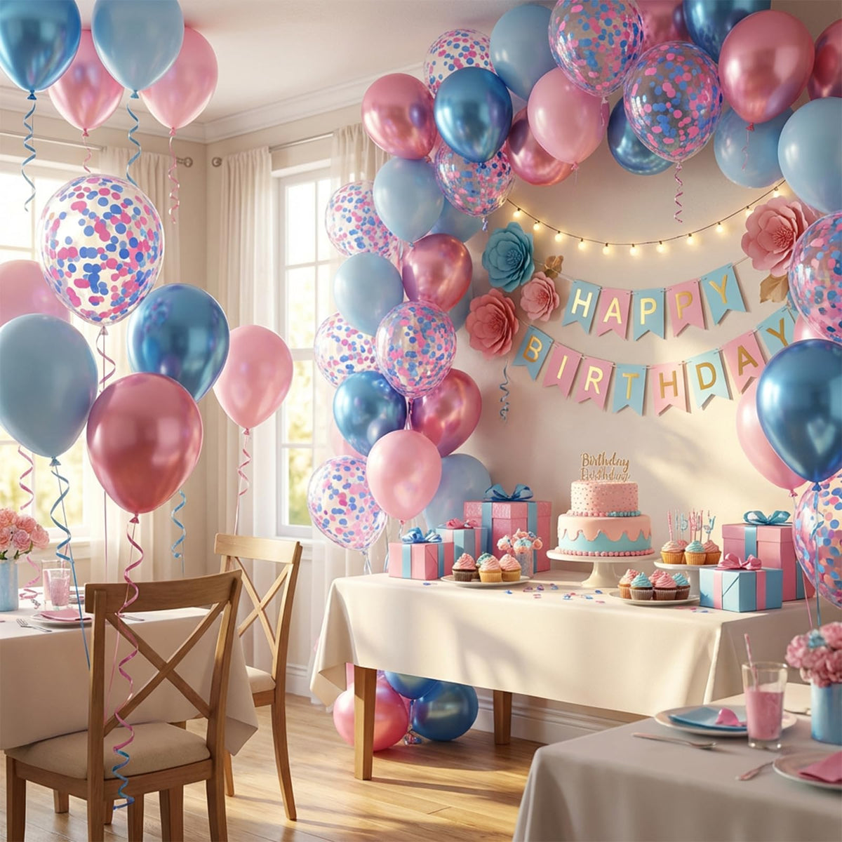 Royal Blue and White Confetti Balloons, 50 Pack