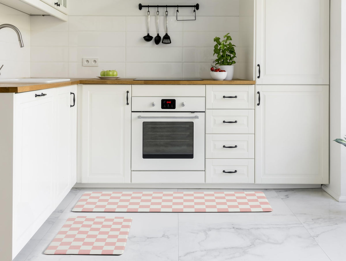 Navy Checkered Kitchen Mats, Set of 2