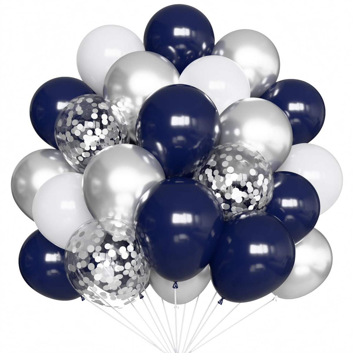Royal Blue and White Confetti Balloons, 50 Pack