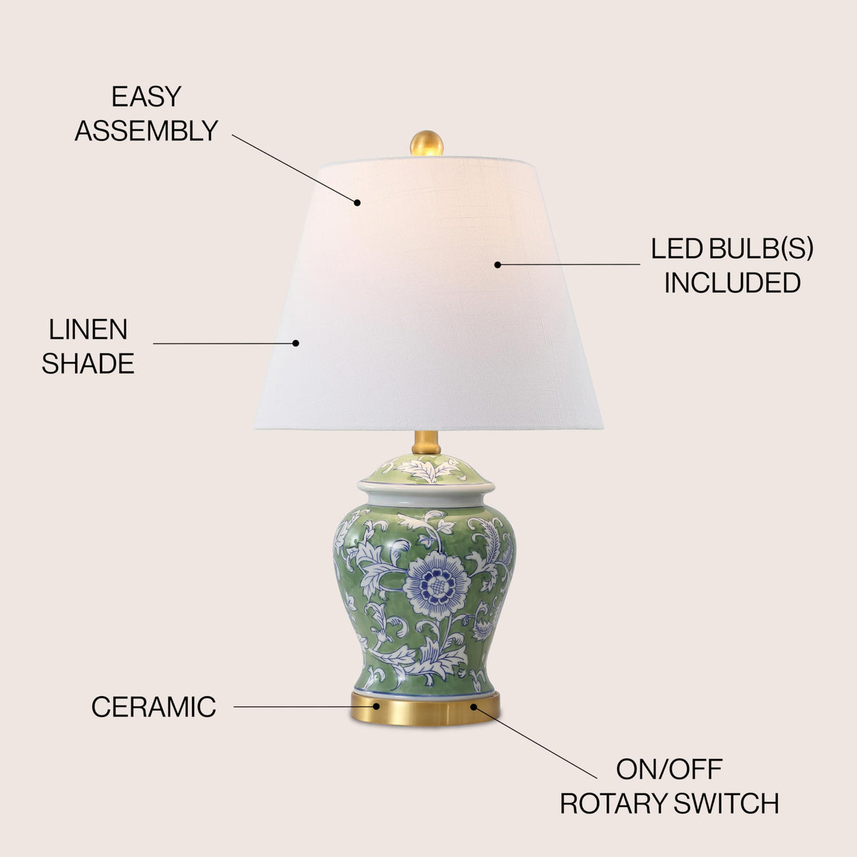 Jonathan Y Penelope Ginger Jar LED Table Lamp, 22 Inch