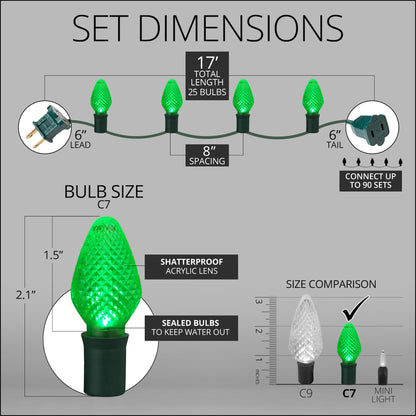 Blue C9 LED Christmas Light Set, 25 Bulbs