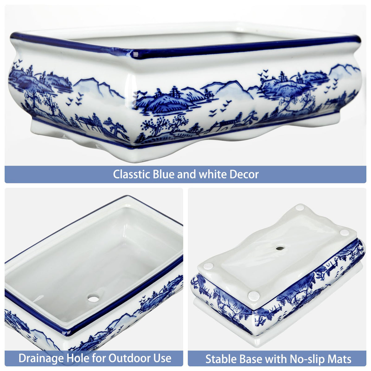 Blue and White Bonsai Pots, Set of 2