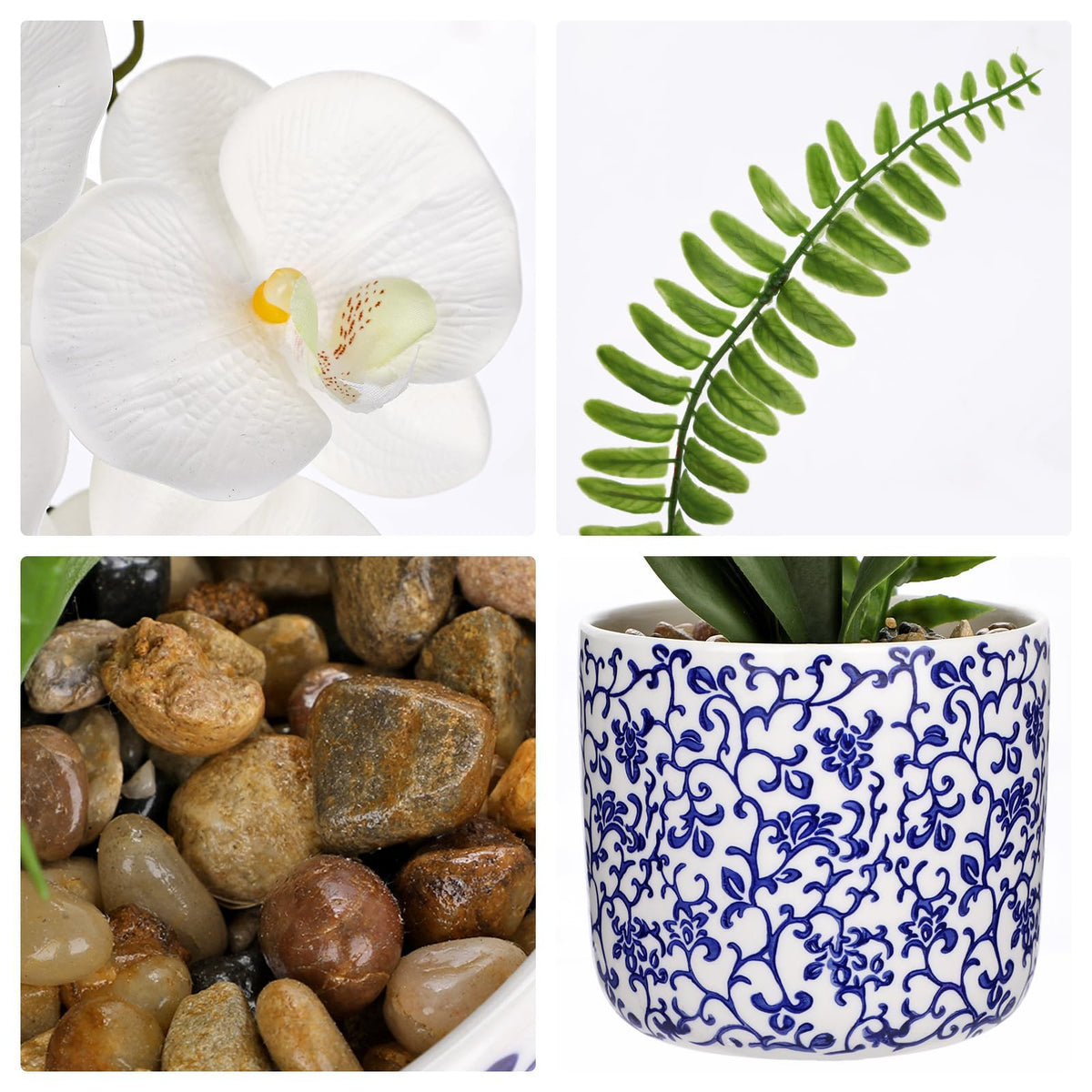 Briful Faux Orchid in Blue and White Ceramic Pot
