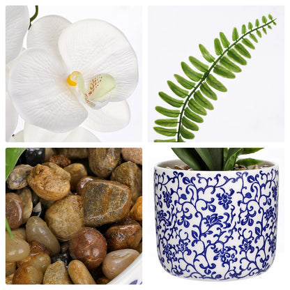 Briful Faux Orchid in Blue and White Ceramic Pot