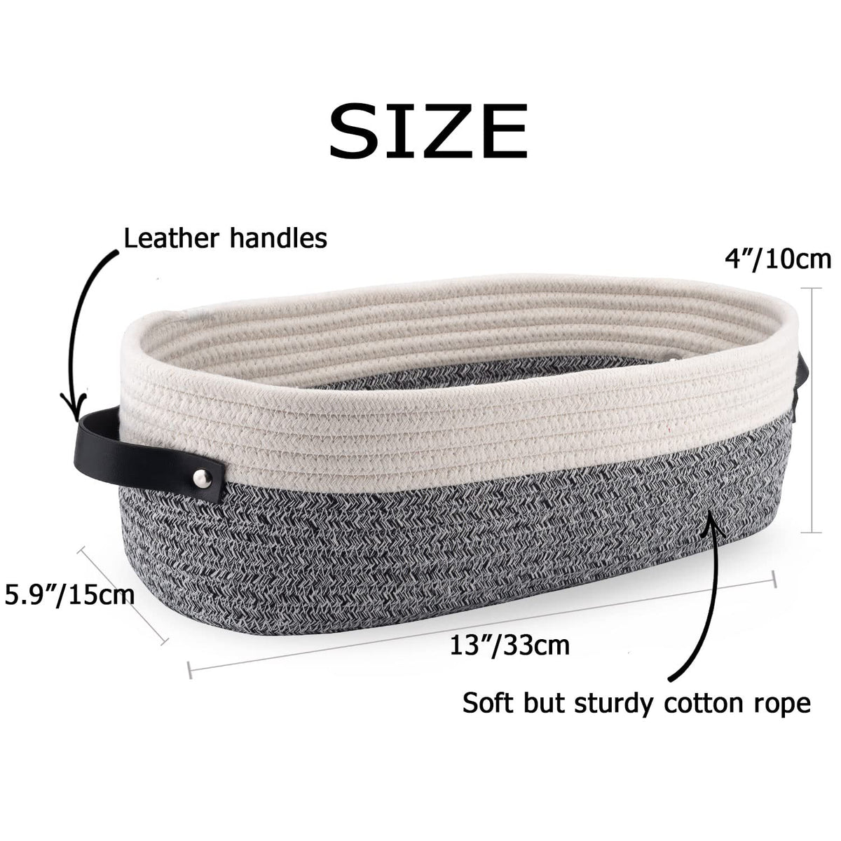 Woven Cotton Rope Toilet Tank Basket, Navy and White