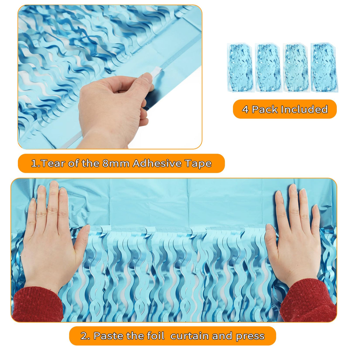 Navy Blue Foil Fringe Curtains, 4 Pack
