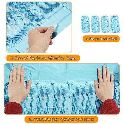 Navy Blue Foil Fringe Curtains, 4 Pack