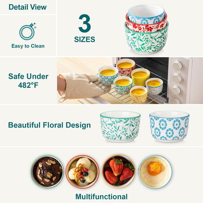 Floral Ceramic Ramekins, Set of 6