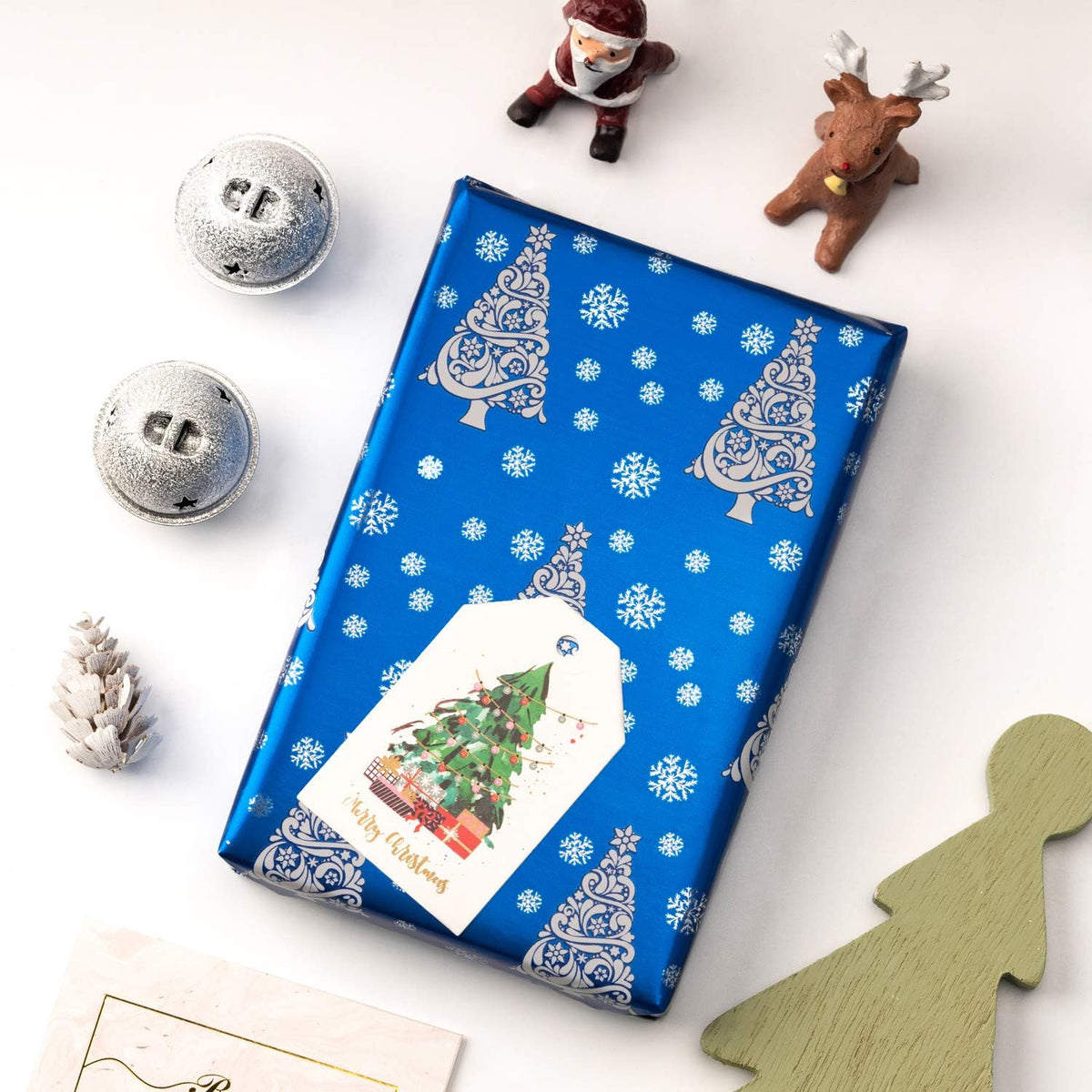 Christmas Wrapping Paper Rolls, Blue and Silver, 4 Rolls