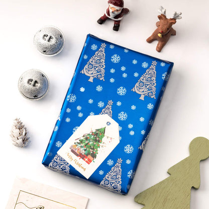 Christmas Wrapping Paper Rolls, Blue and Silver, 4 Rolls