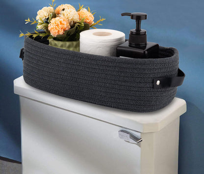 Woven Cotton Rope Toilet Tank Basket, Navy and White