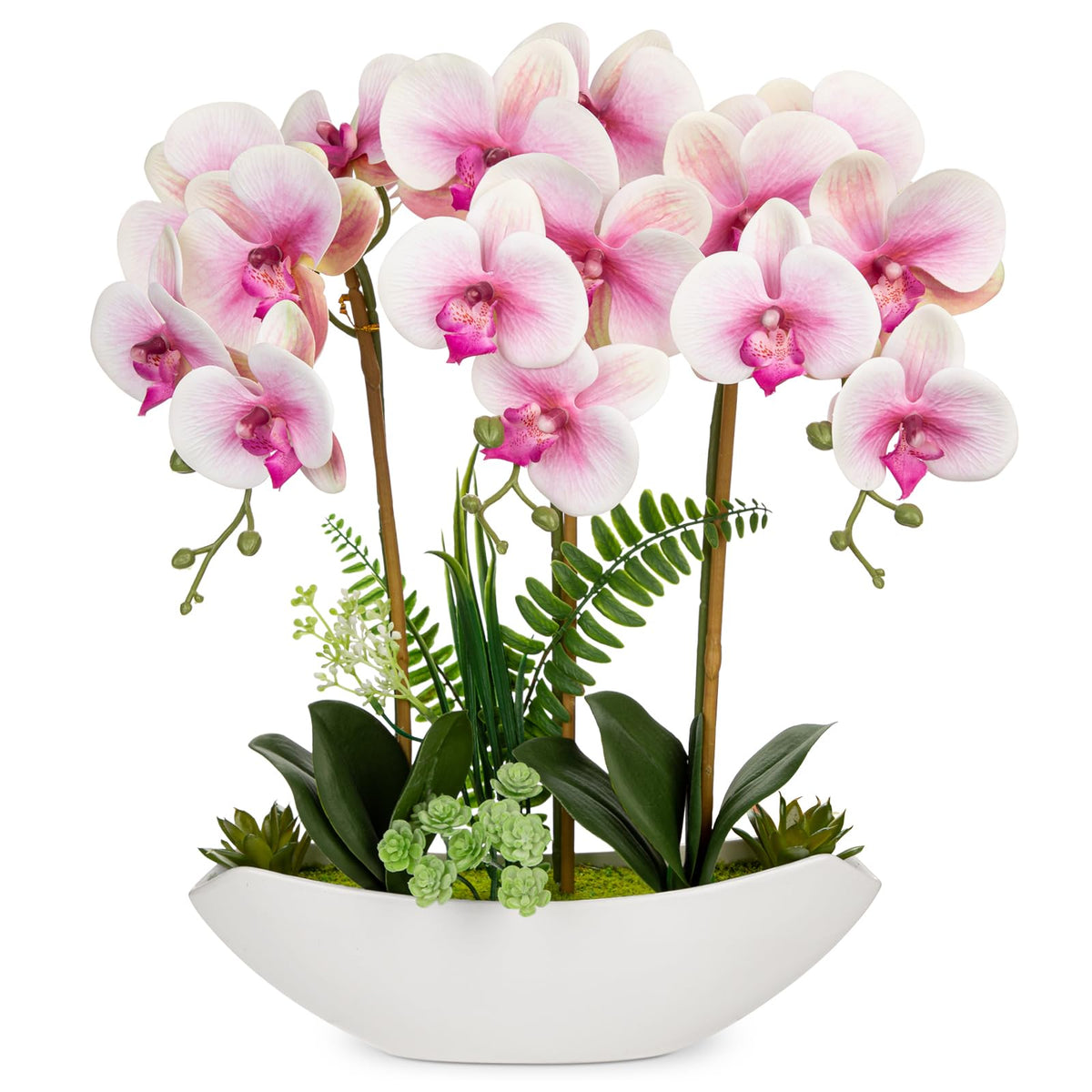 Briful Faux Orchid in Blue and White Boat Vase