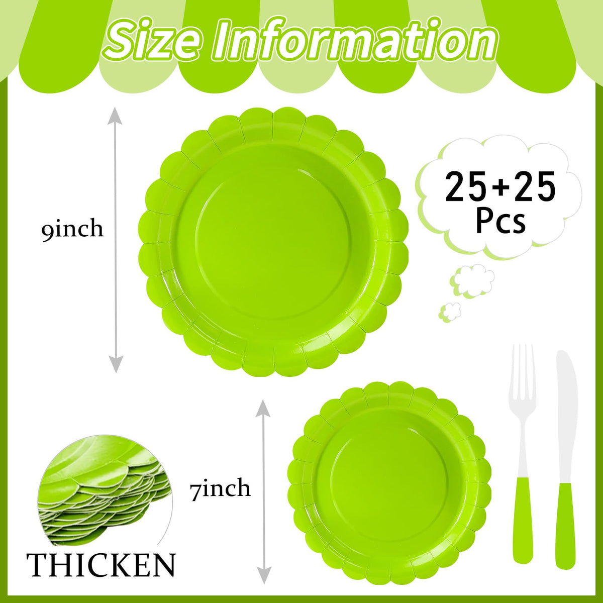 White Scalloped Paper Plates, Royal Blue Trim, 50 Pack