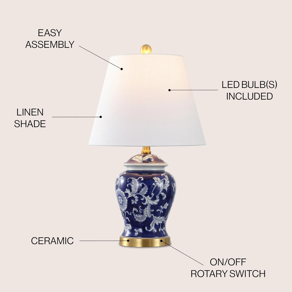 Jonathan Y Penelope Ginger Jar LED Table Lamp, 22 Inch