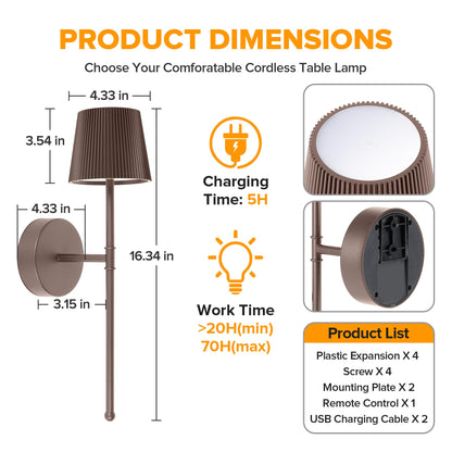 Blue Cordless Rechargeable Wall Sconces, Set of 2