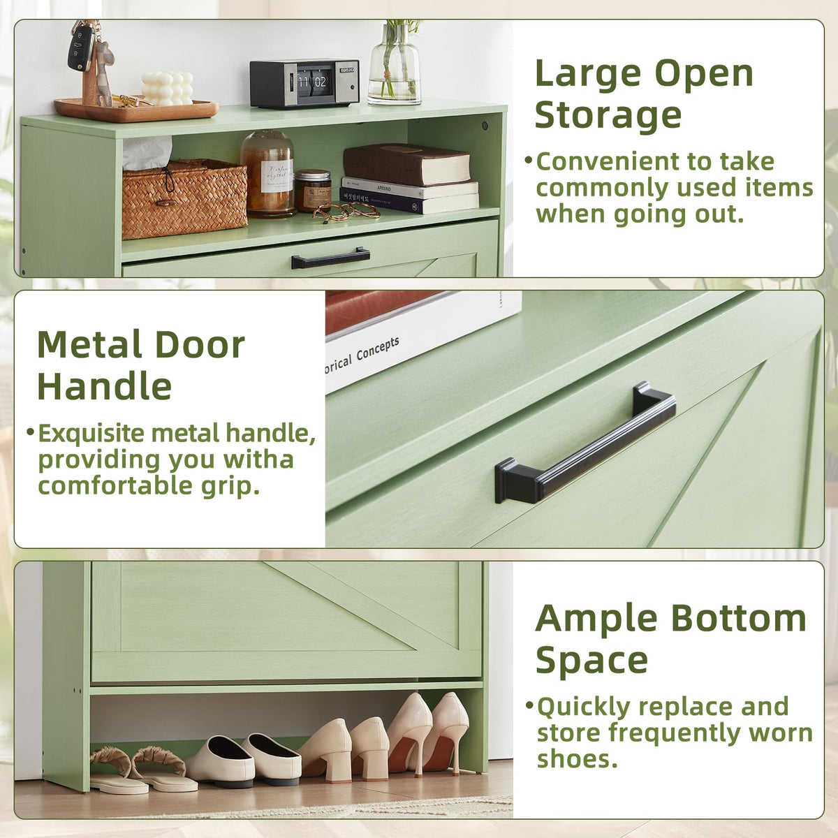 Blue Narrow Shoe Cabinet with 2 Flip Drawers