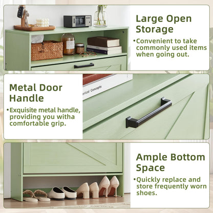 Blue Narrow Shoe Cabinet with 2 Flip Drawers