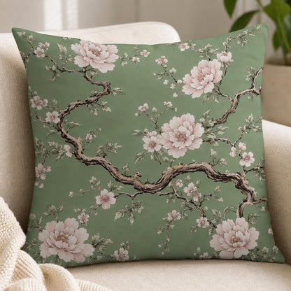 Blue Chinoiserie Bird and Peony Pillow Cover, 18x18