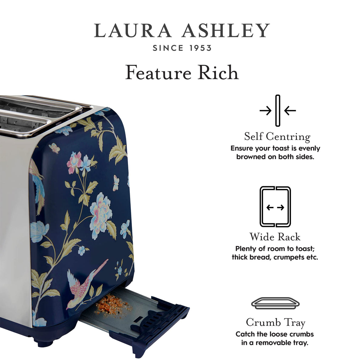 Laura Ashley Wide Slot 2-Slice Toaster