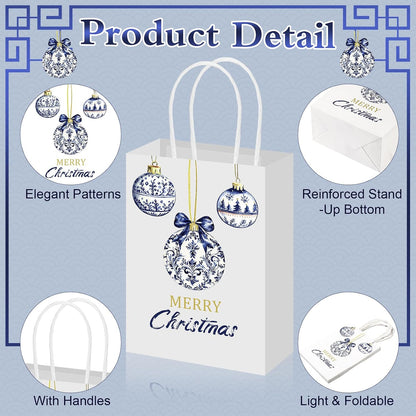 Blue Chinoiserie Floral Christmas Gift Bags, Set of 12