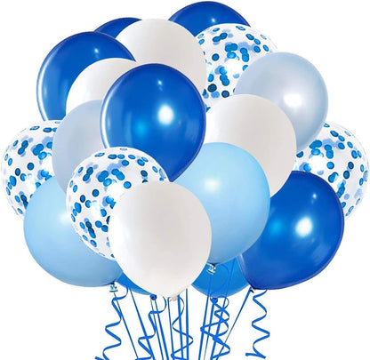 Royal Blue and White Confetti Balloons, 50 Pack