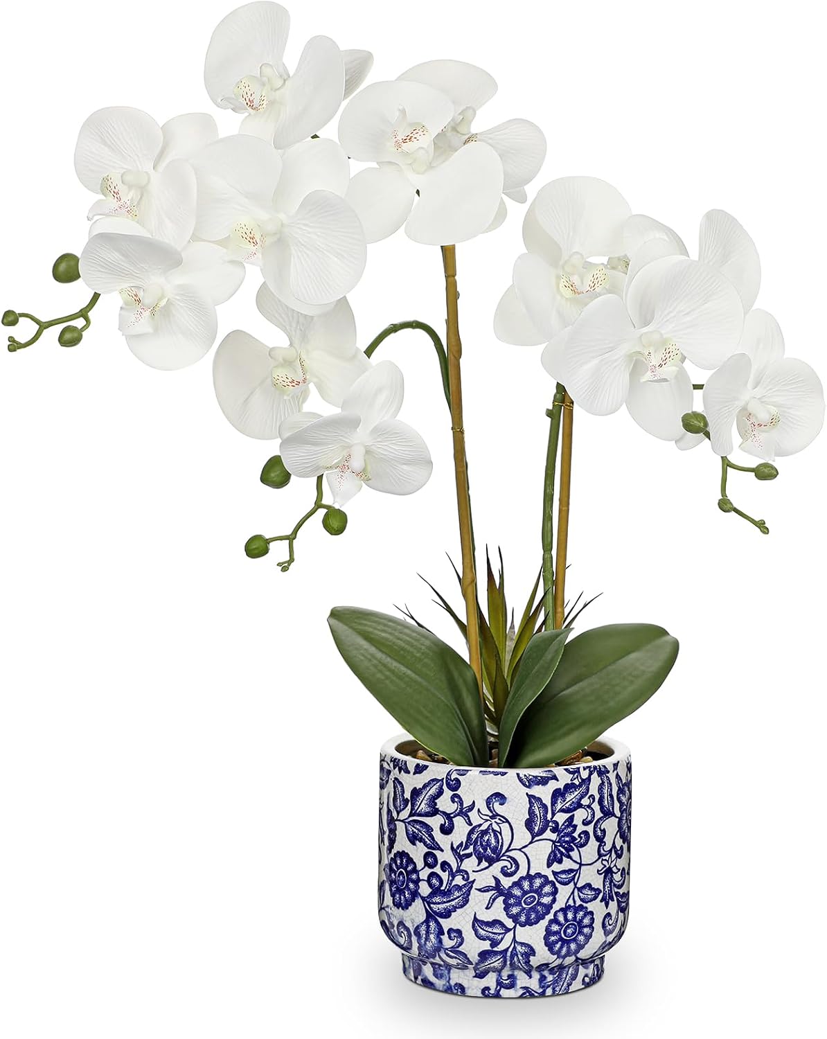 Briful Faux Orchid in Blue and White Ceramic Pot