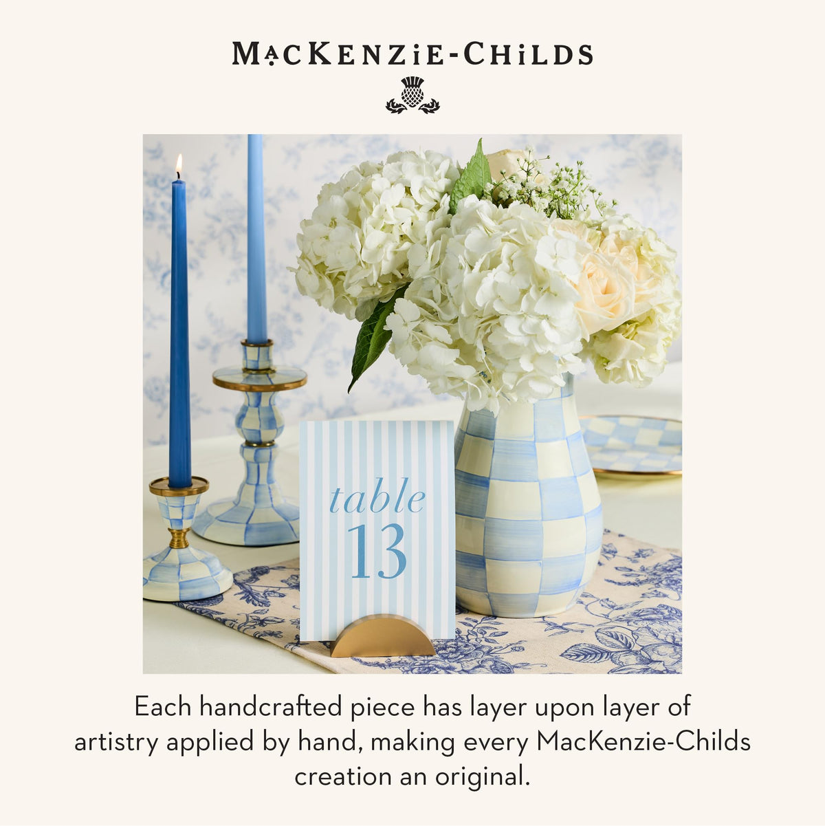 MacKenzie-Childs Sky Check Pillar Candlestick
