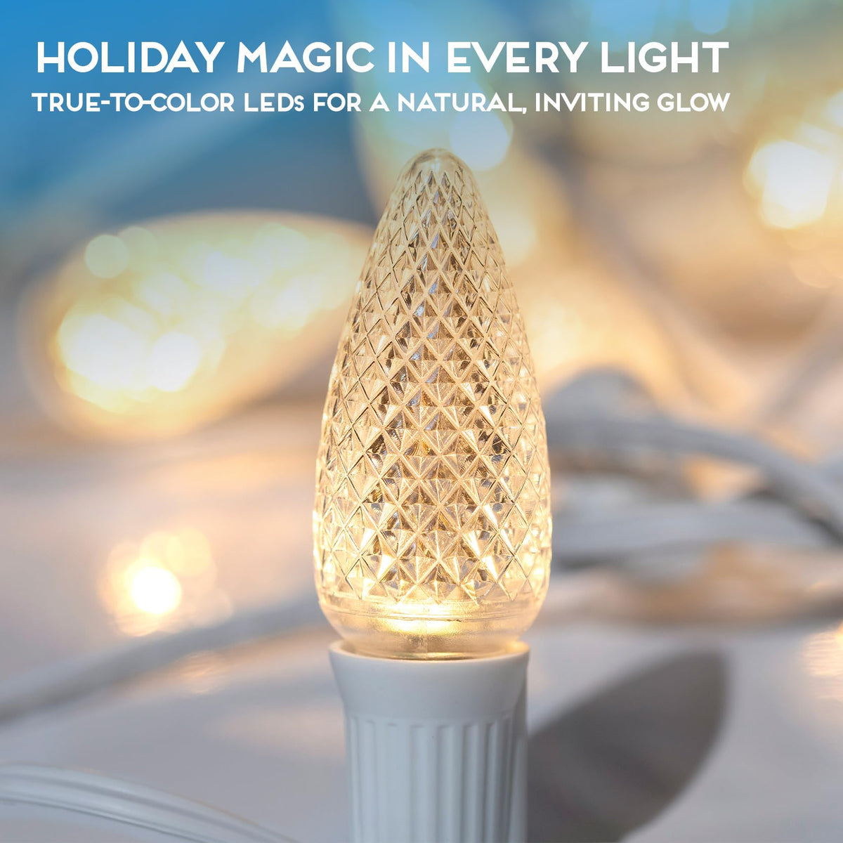 Blue C9 Faceted LED Christmas Bulbs, Set of 25