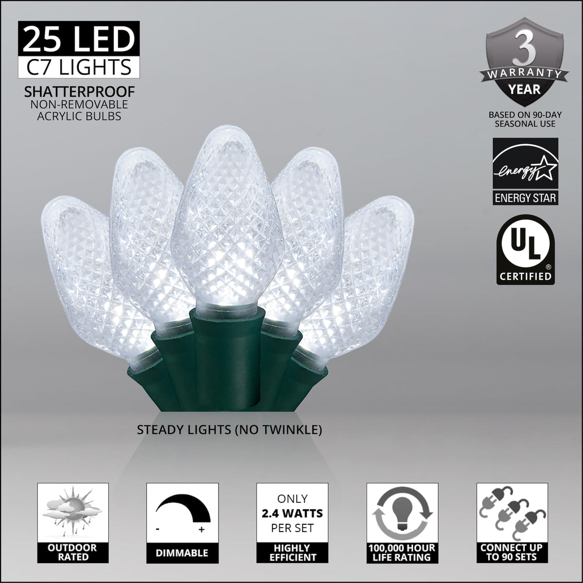 Blue C9 LED Christmas Light Set, 25 Bulbs