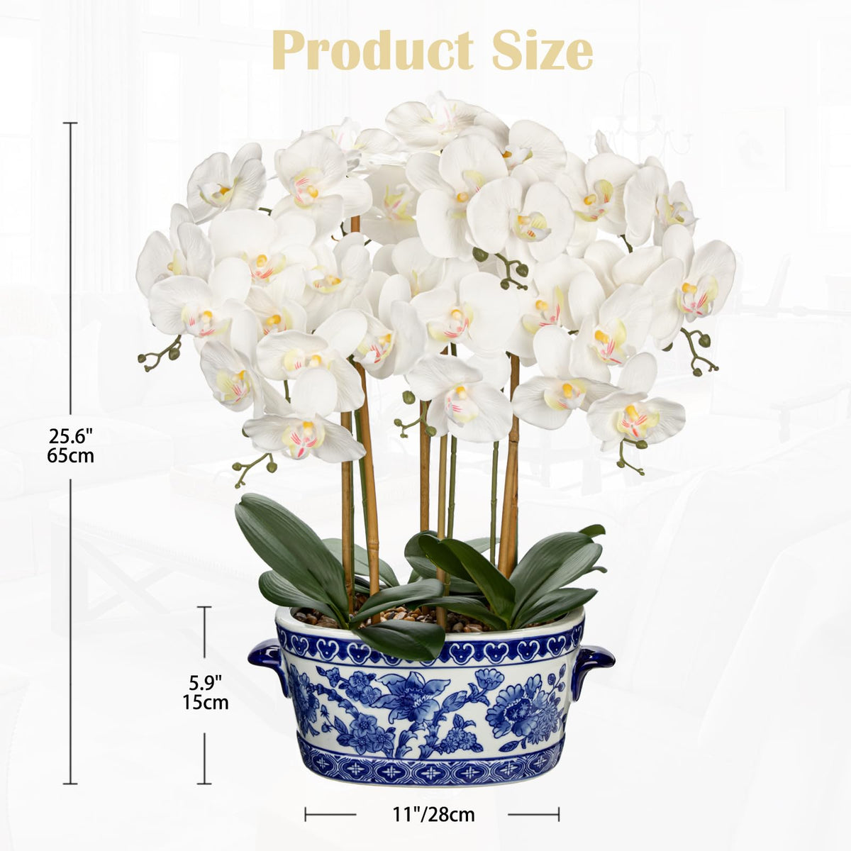 Briful White Orchid in Blue and White Porcelain Pot