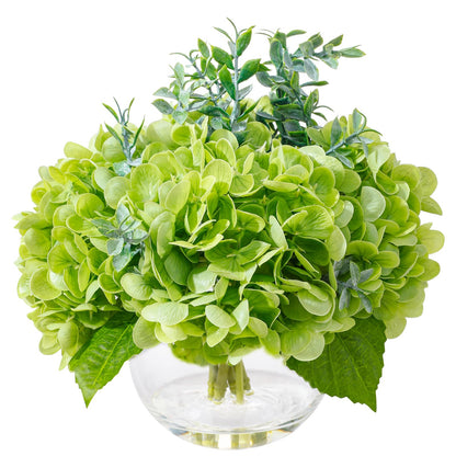 Blue Faux Hydrangea Arrangement in Glass Vase