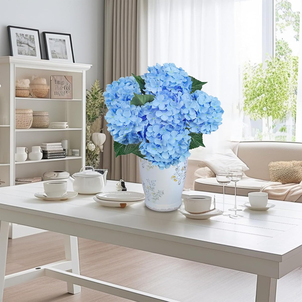 Blue Hydrangea Faux Flowers, 6 Stems