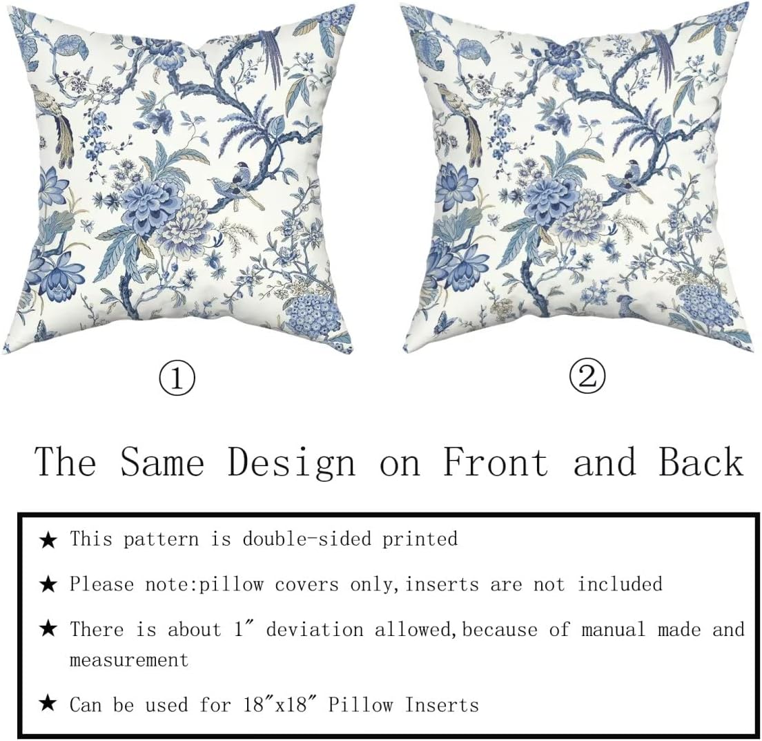 Blue and White Chinoiserie Pillow Covers, 18x18, Set of 2