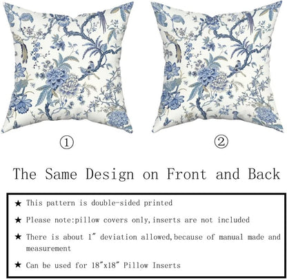 Blue and White Chinoiserie Pillow Covers, 18x18, Set of 2