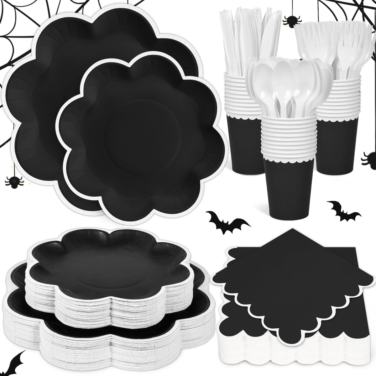 Blue and White Paper Tableware Set, Serves 50
