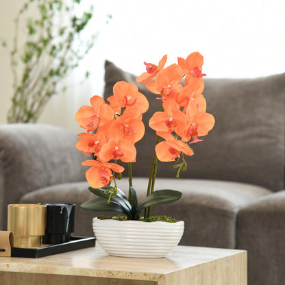 Faux Orchid in Navy Ribbed Ceramic Pot