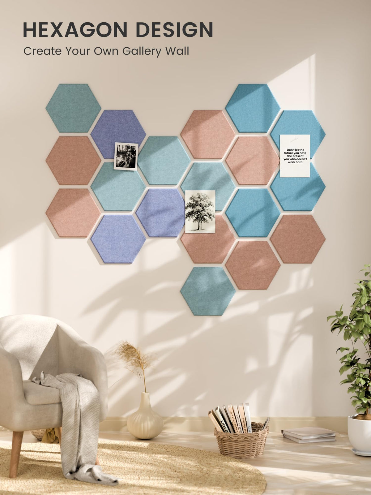 Blue Hexagon Felt Pin Board Tiles, 12 Pack