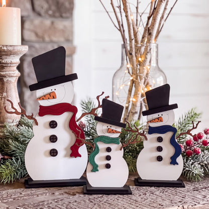Chinoiserie Wooden Snowmen, Set of 3