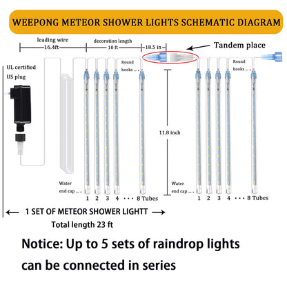 Blue Meteor Shower Christmas Lights, 8 Tubes