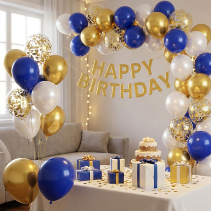 Royal Blue and White Confetti Balloons, 50 Pack